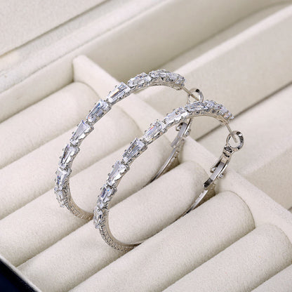 S925 Hollow Zircon Big Earrings | Copper Vintage White Gold