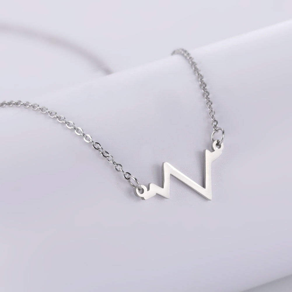 ECG Heartbeat Pendant Necklace in Stainless Steel for Women