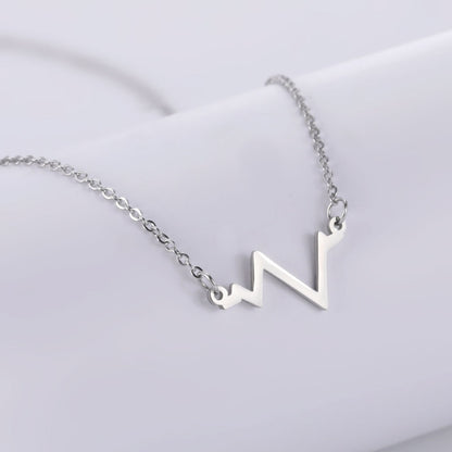 ECG Heartbeat Pendant Necklace in Stainless Steel for Women