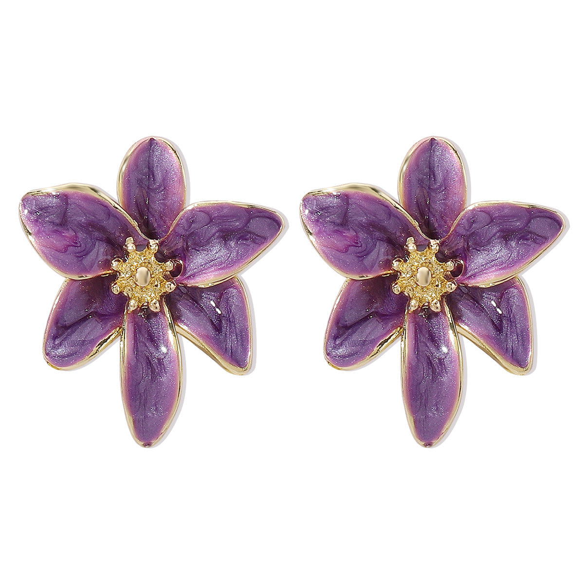 Vintage Enamel Flower Stud Earrings | Alloy Oil Drop Purple Green Wine Orange