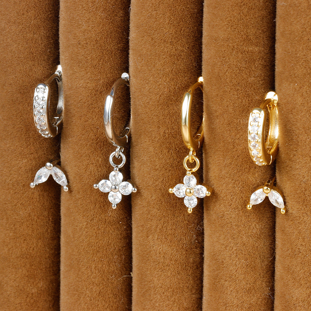 Flower Diamond Stacked Earring Set | Copper INS Gold Silver