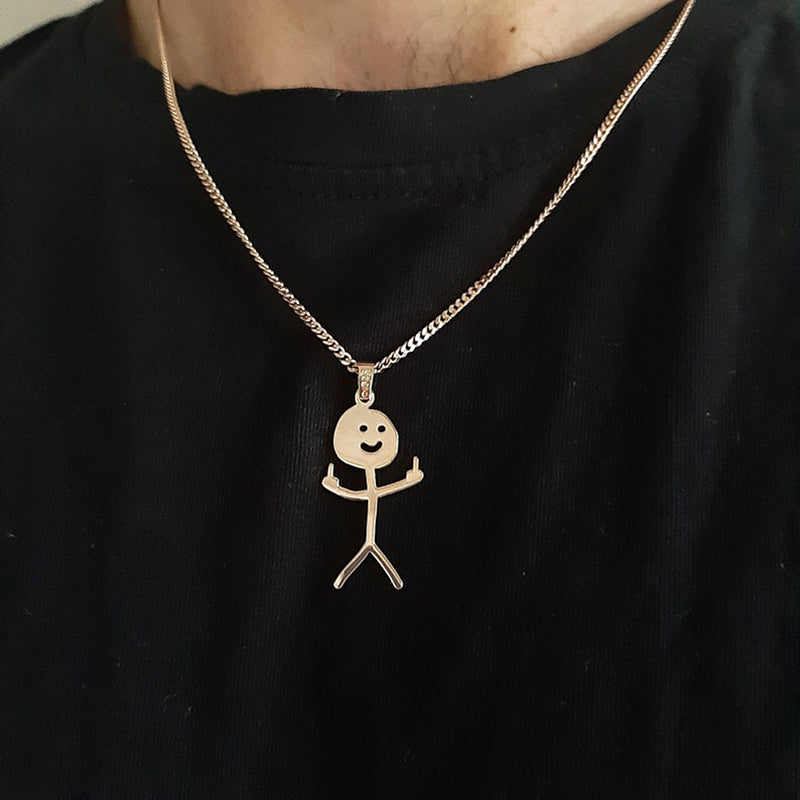 Hip Hop Smiley Middle Finger Pendant Necklace | Stick Figure Design