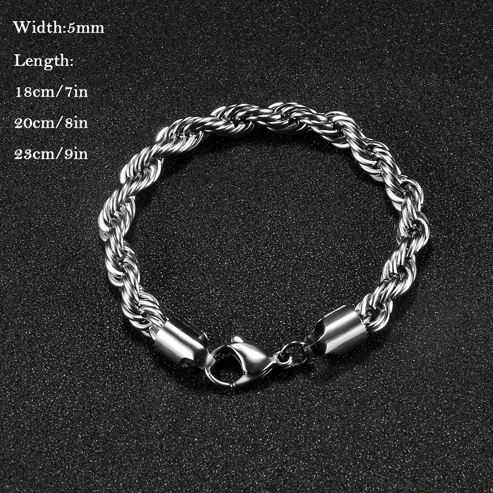 5mm Stainless Steel Twisted Rope Bracelet | 18K Gold Plated Chain for Men