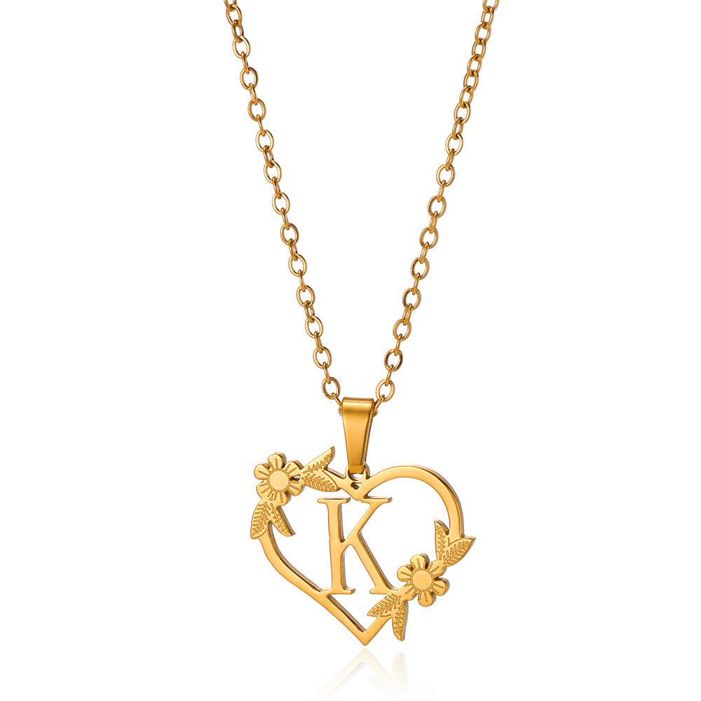 18K Gold Plated Hollow Heart and Flower Pendant Necklace