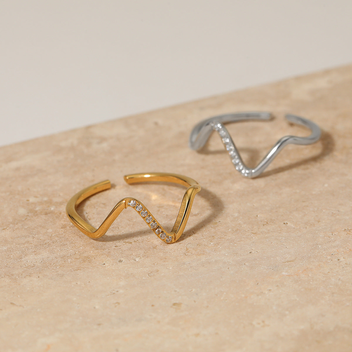 Stainless Steel Wave Ring for Women | Gold and Silver
