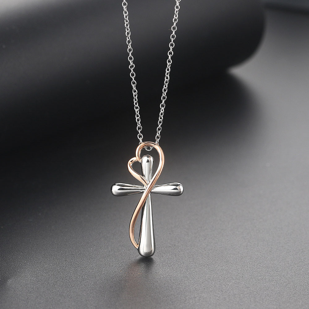 Heart and Cross Pendant Necklace | Two-Tone Electroplated
