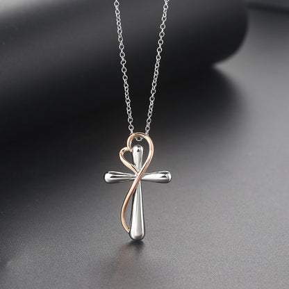 Heart and Cross Pendant Necklace | Two-Tone Electroplated