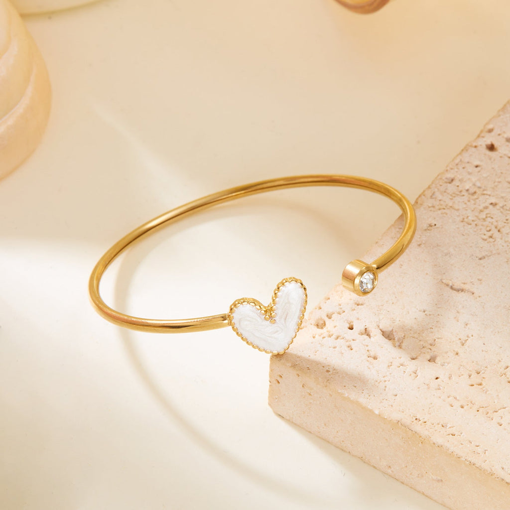 Hollow Heart Shape Drop Oil Diamond Bracelet in Stainless Steel