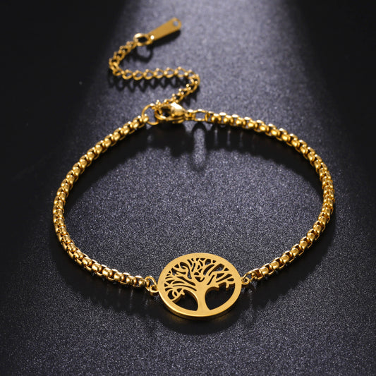 Hollow Life Tree Pendant Bracelet in Titanium Steel