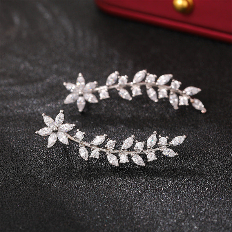 Full Diamond Flower Earrings | Copper Korean Style Gold Rose Gold Silver