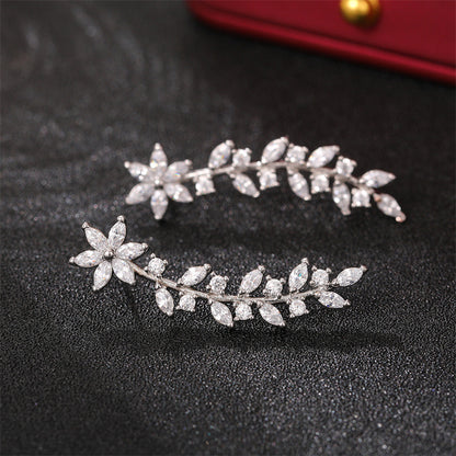 Full Diamond Flower Earrings | Copper Korean Style Gold Rose Gold Silver