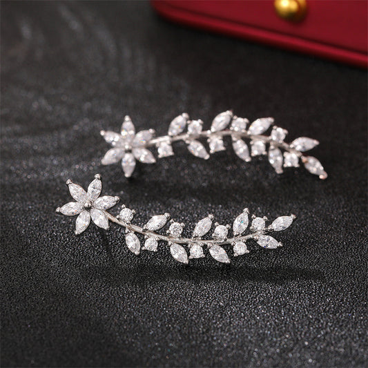 Full Diamond Flower Earrings | Copper Korean Style Gold Rose Gold Silver