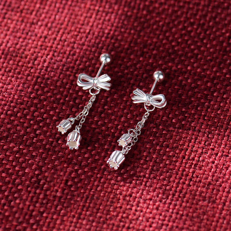 Bow Tassel Silver Ear Studs | Pure Silver Korean Sweet Style
