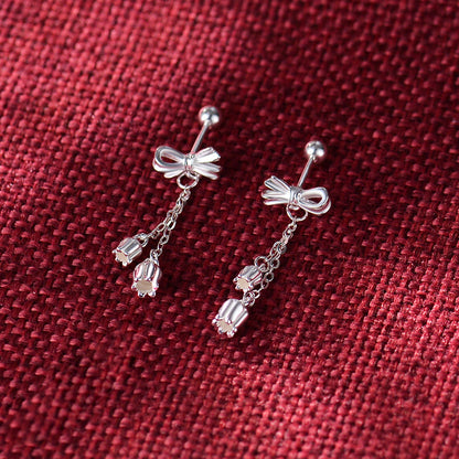 Bow Tassel Silver Ear Studs | Pure Silver Korean Sweet Style