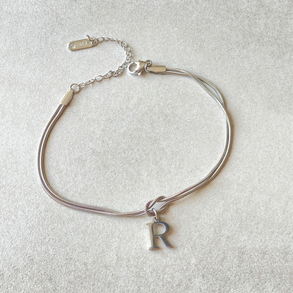 Initial Letter Love Knot Bracelet for Women | Gold Snake Chain