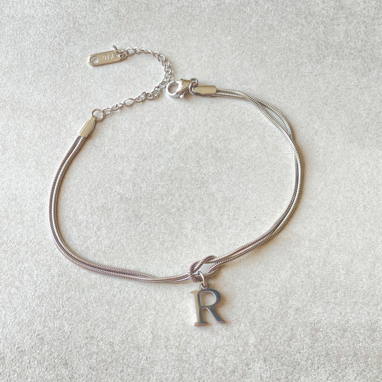 Initial Letter Love Knot Bracelet for Women | Gold Snake Chain