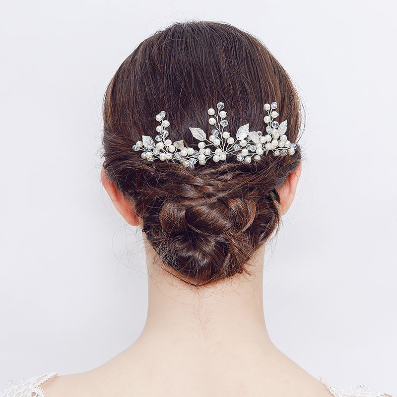 Alloy Leaf Pearl Bridal Hairpin | 10.5x8.5cm Pair