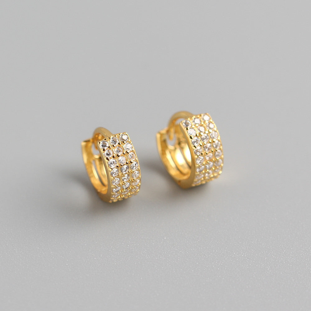 Korean Diamond Embedded Earrings | Copper Gold Silver Versatile