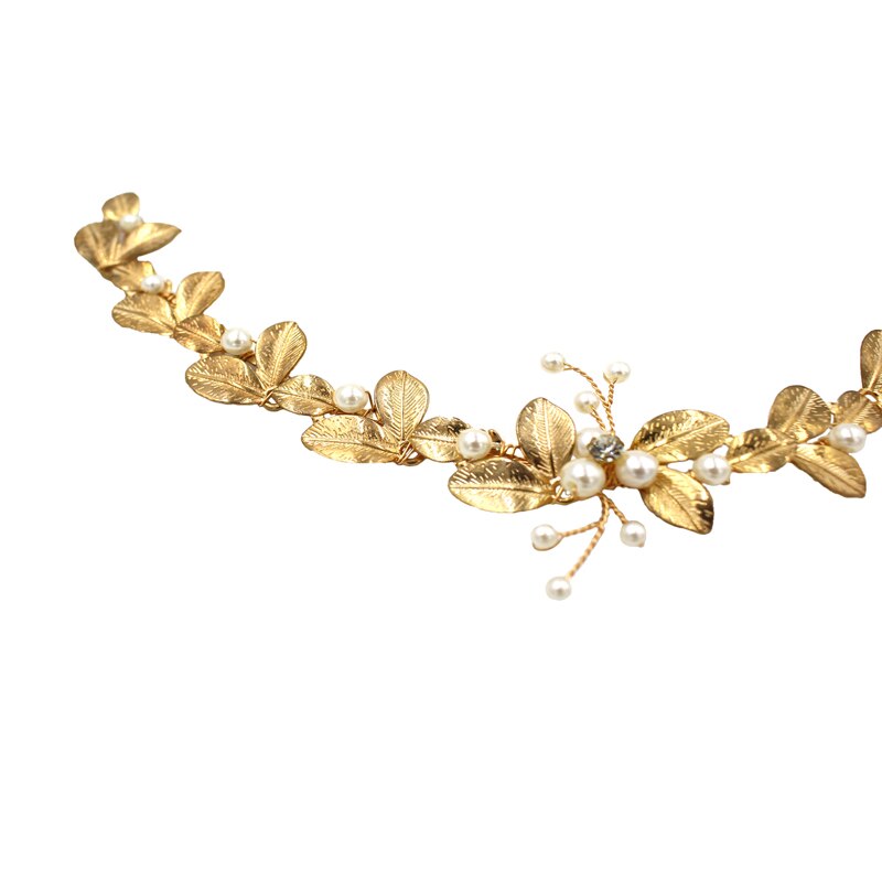 Golden Leaf Pearl Hair Ornament | Alloy Natural
