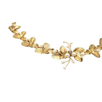 Golden Leaf Pearl Hair Ornament | Alloy Natural