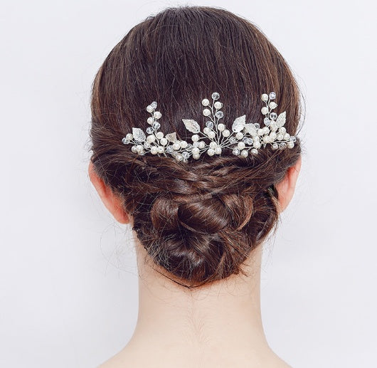 Alloy Leaf Pearl Bridal Hairpin | 10.5x8.5cm Pair