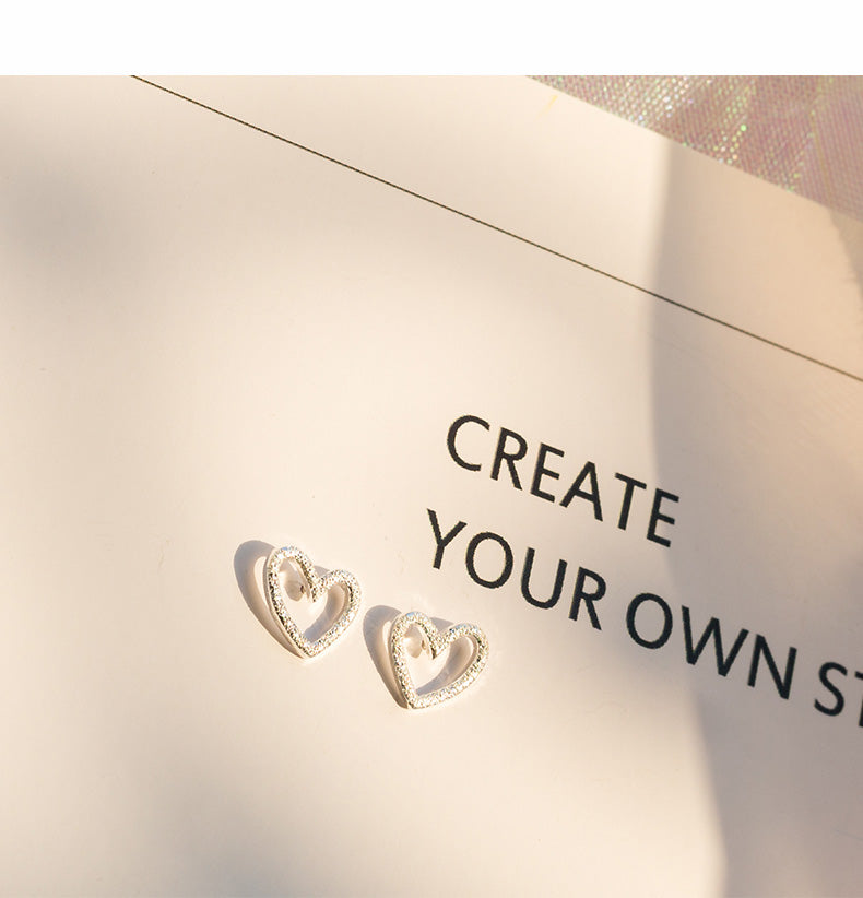 925 Silver Hollow Heart Stud Earrings | Tiny Cute Gift for Girls