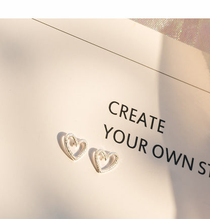 925 Silver Hollow Heart Stud Earrings | Tiny Cute Gift for Girls