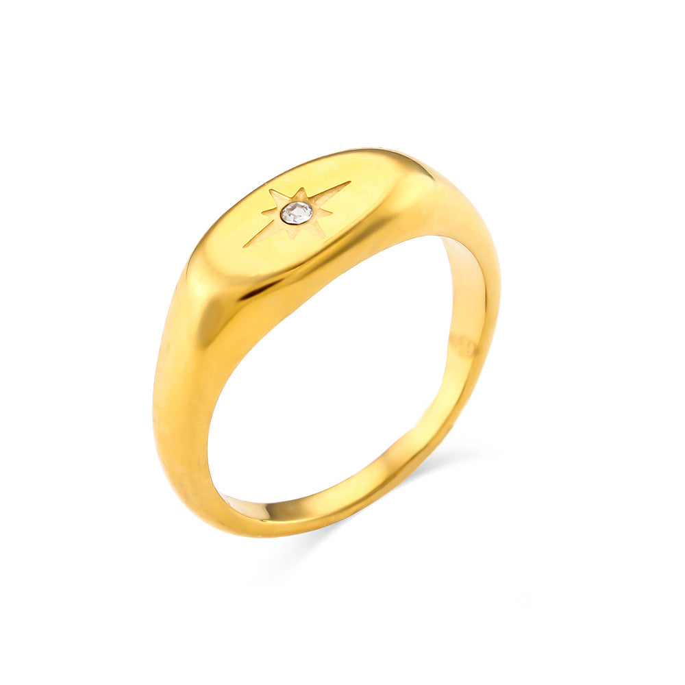Golden Oval Star Zircon Ring | Stainless Steel Women's Fashion OL