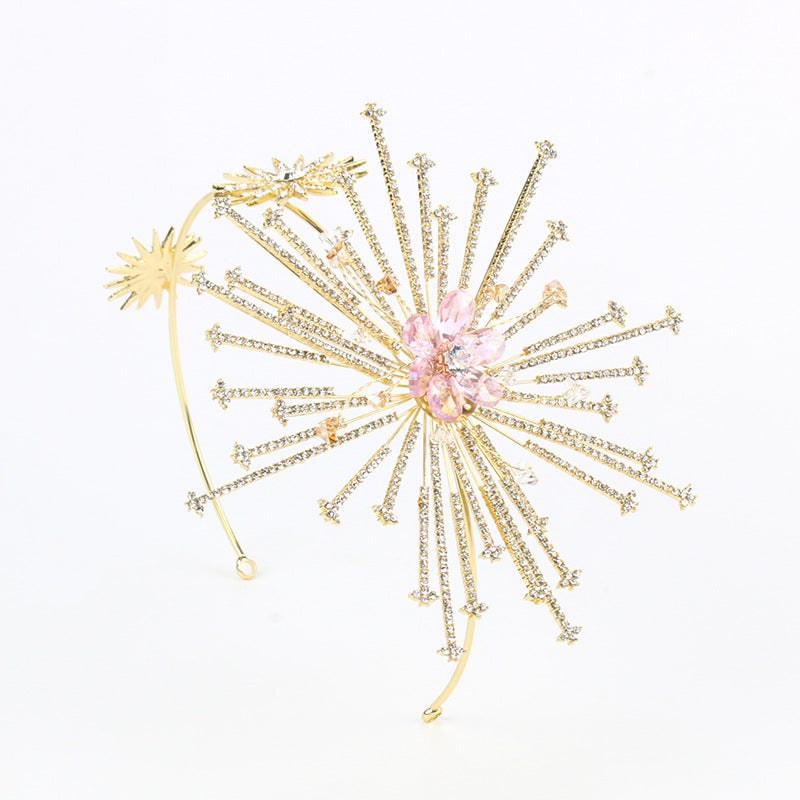 Bridal Rhinestone Fireworks Headband | Alloy Gold 14cm 103g