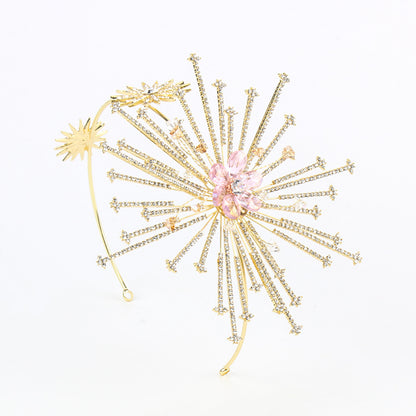 Bridal Rhinestone Fireworks Headband | Alloy Gold 14cm 103g