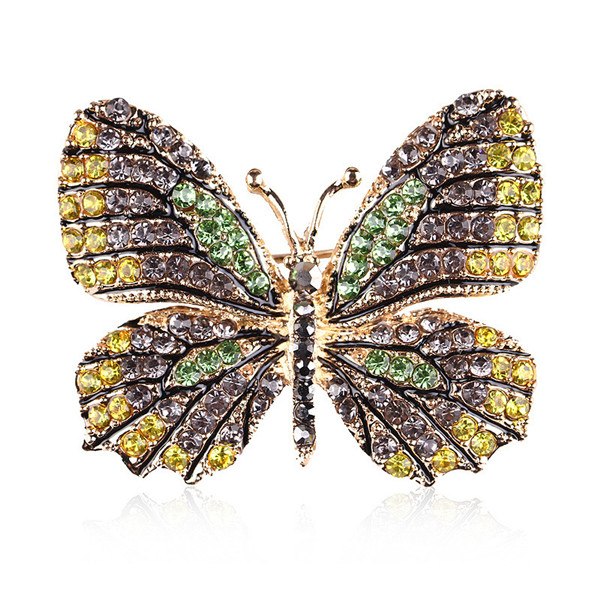 Rhinestone Butterfly Brooch Pin | Alloy Gold Wedding Bridal 4cm