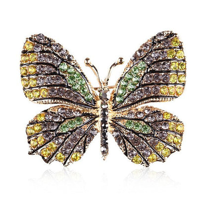 Rhinestone Butterfly Brooch Pin | Alloy Gold Wedding Bridal 4cm