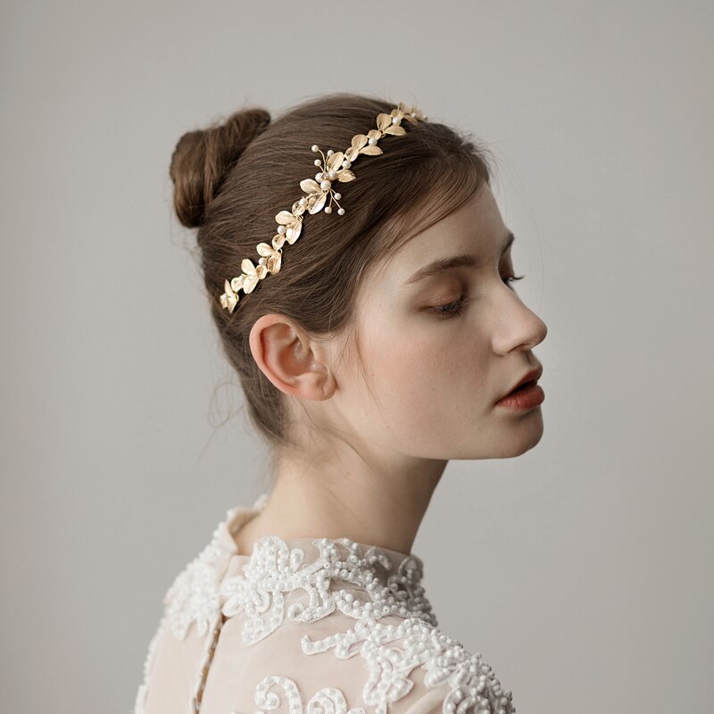 Golden Leaf Pearl Hair Ornament | Alloy Natural
