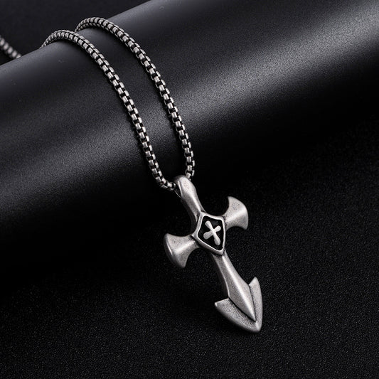 Men's Hip Hop Dog Tag Pendant Necklace in Titanium Steel