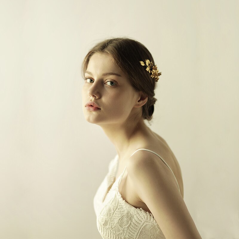 Brass Pearl Crystal Bridal Hair Comb | Copper Flower Gold 18cm