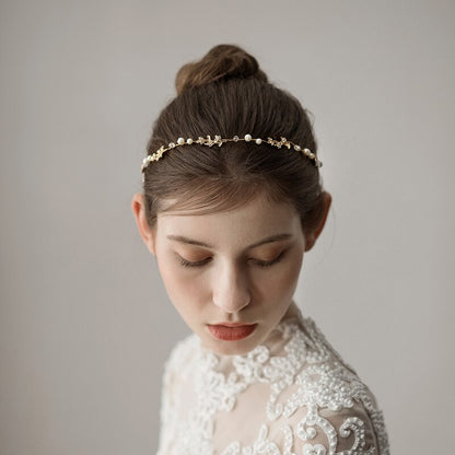Beaded Leaf Bridal Hair Ornament | Alloy Gold 38cm Simple