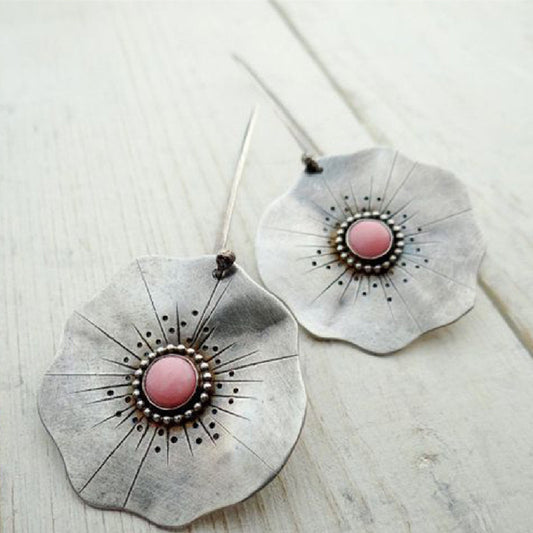 Lotus Leaf Metal Earrings | Alloy Silver Retro Electroplated