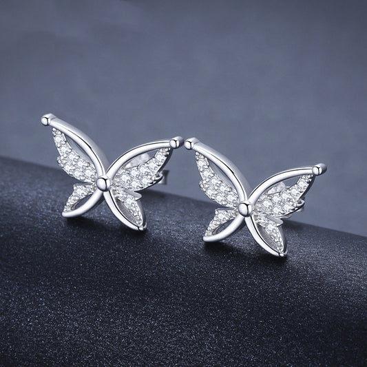 Full Rhinestone Butterfly Stud Earrings | Copper Black Natural