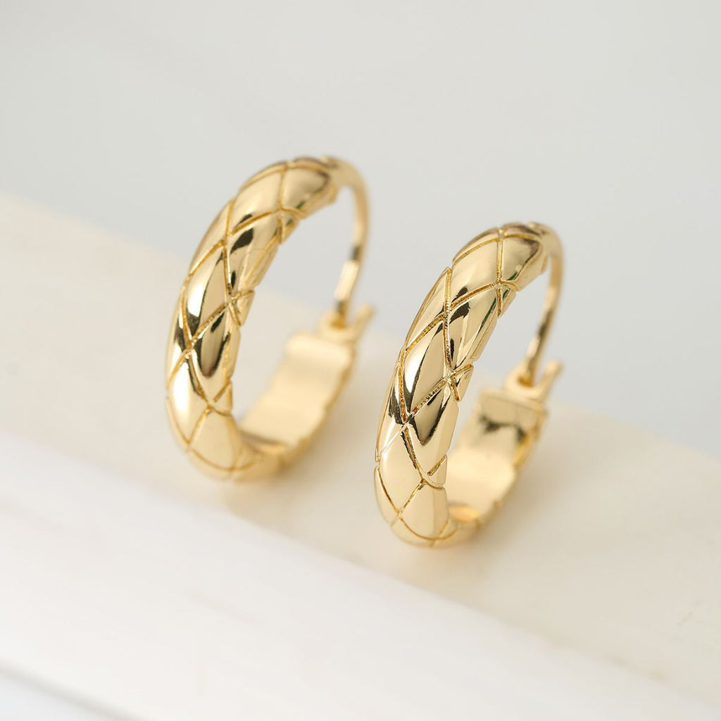 Glossy Diamond Plaid Earrings | Copper European Style Gold Silver
