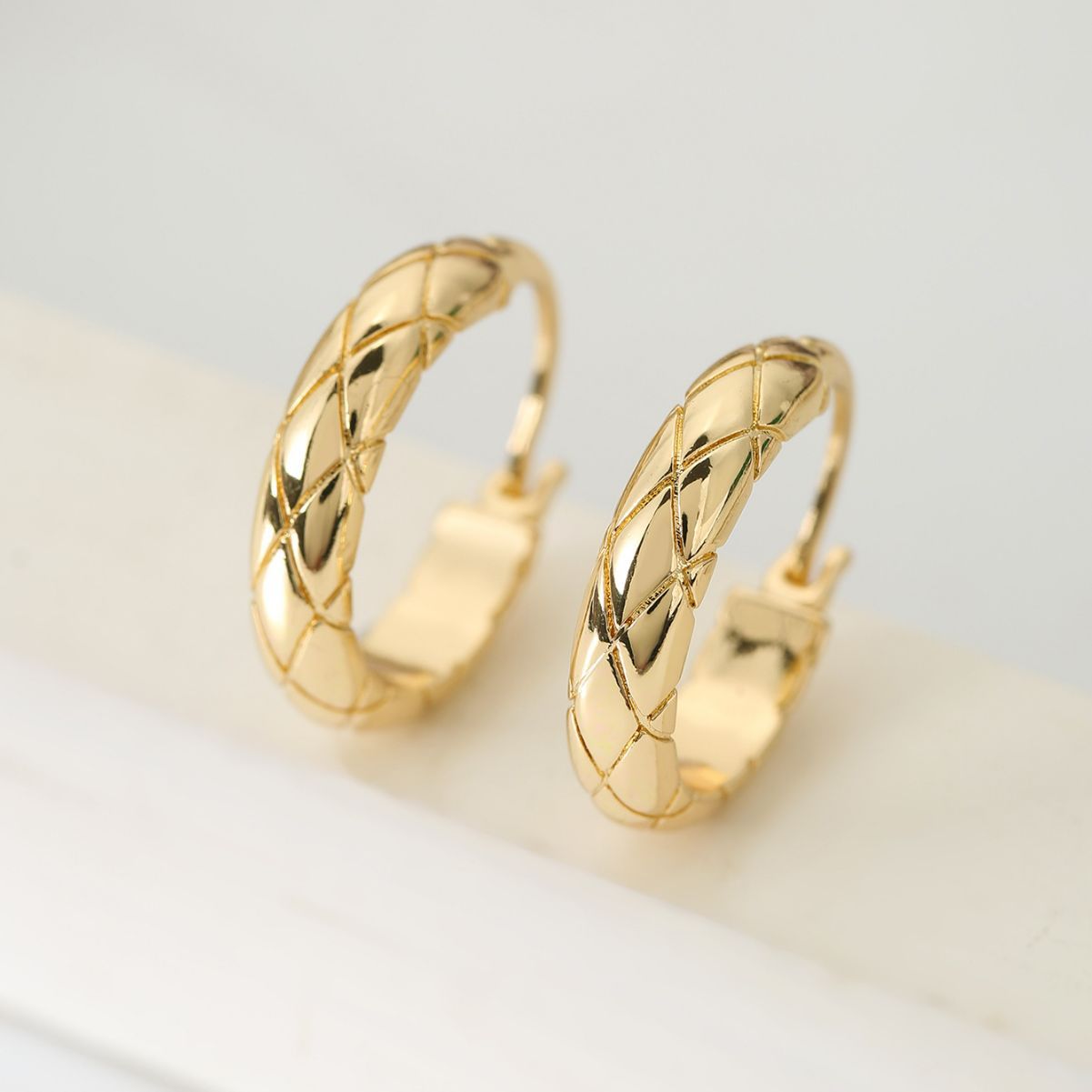 Glossy Diamond Plaid Earrings | Copper European Style Gold Silver