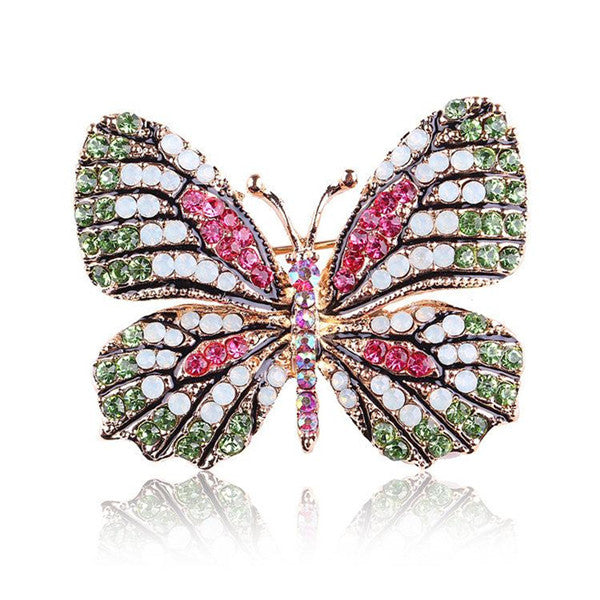 Rhinestone Butterfly Brooch Pin | Alloy Gold Wedding Bridal 4cm