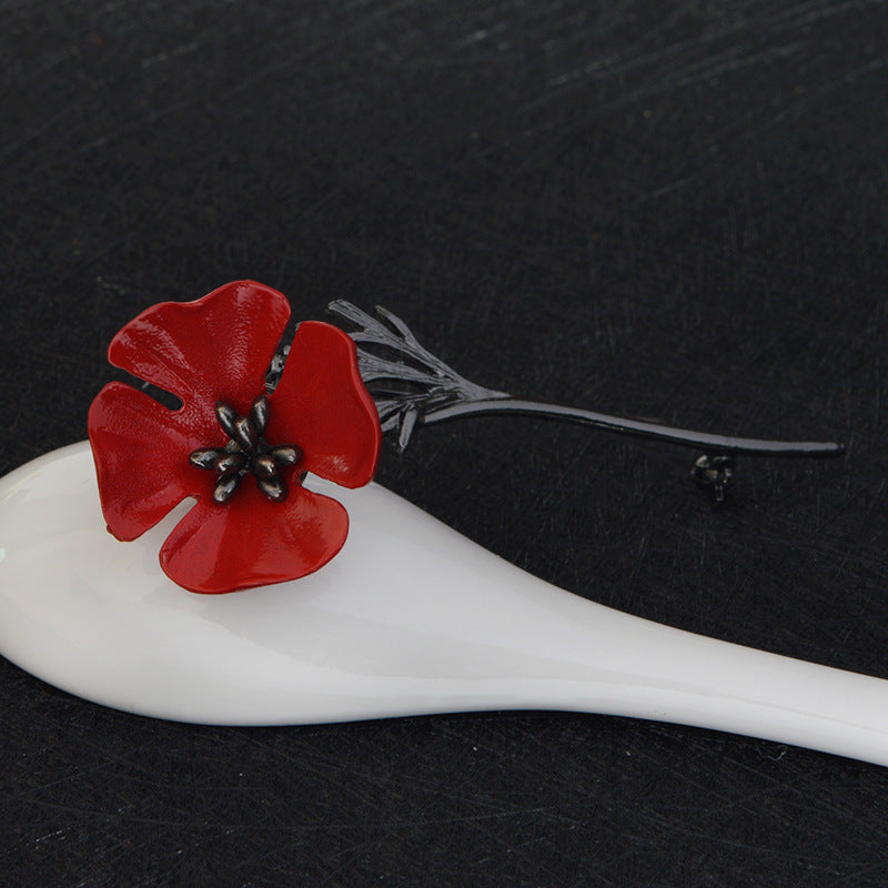 Red Flower Brooch | Alloy Floral Decorative Pin