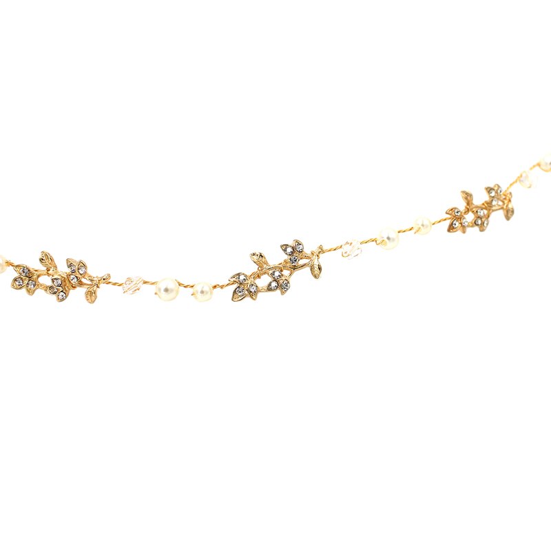 Beaded Leaf Bridal Hair Ornament | Alloy Gold 38cm Simple