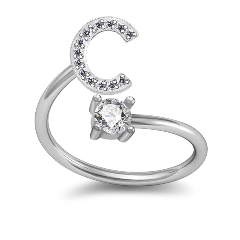 A-Z Initial Letter Ring for Women and Men | Adjustable Alloy