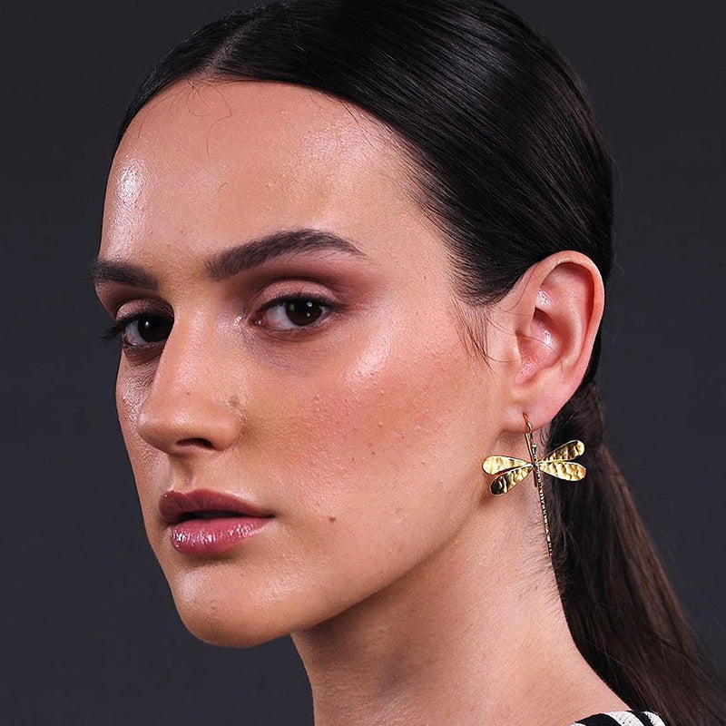 3D Gold Dragonfly Drop Earrings | Zinc Alloy Vintage 4.6cm