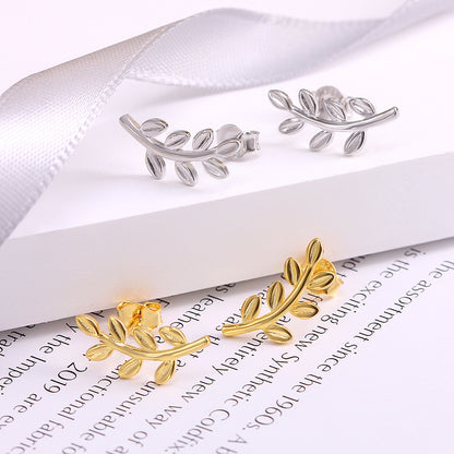 S925 Sterling Silver Leaf Earrings | Geometric Simple Style