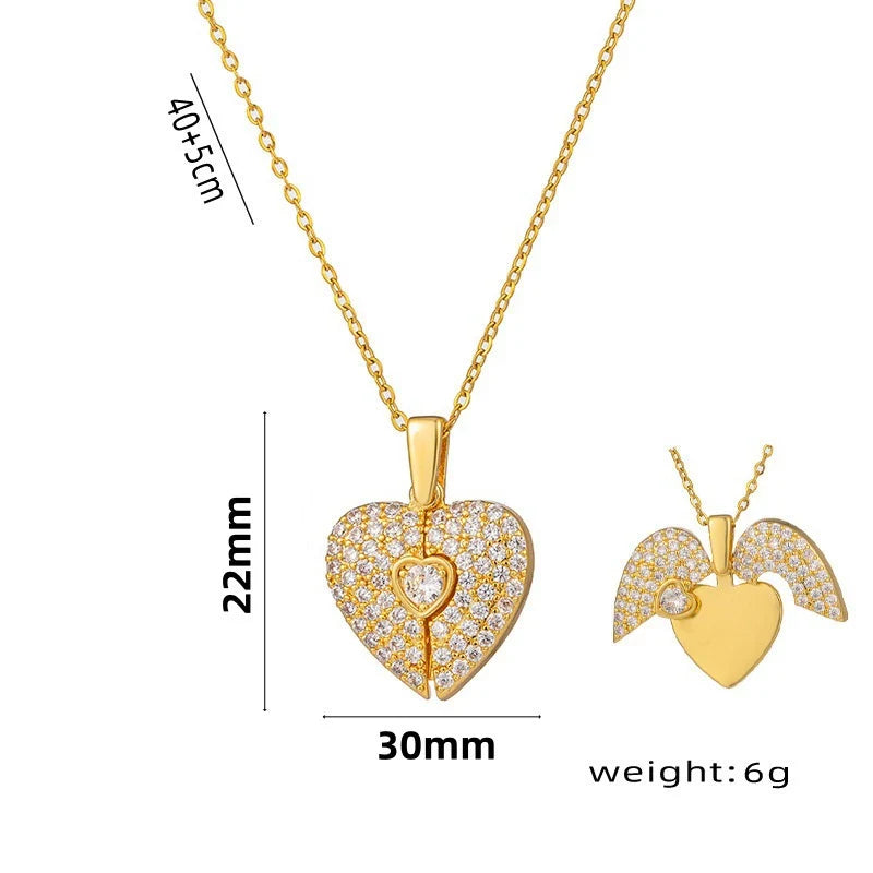Opening Heart with Wings Pendant Necklace for Women