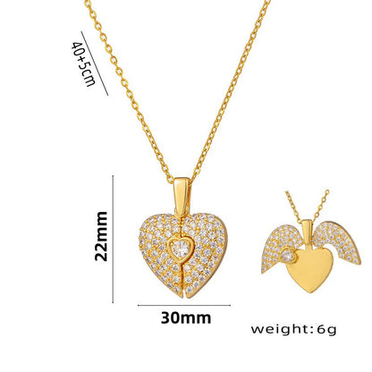 Opening Heart with Wings Pendant Necklace for Women