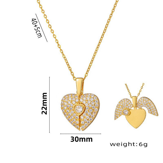 Opening Heart with Wings Pendant Necklace for Women