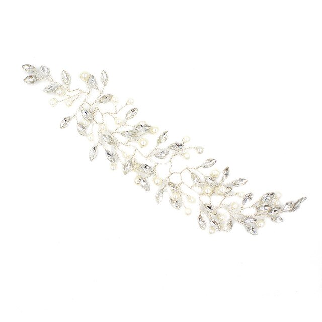 Pearl Bridal Hair Band | Glass Drill Korean Silver 26cm 13g